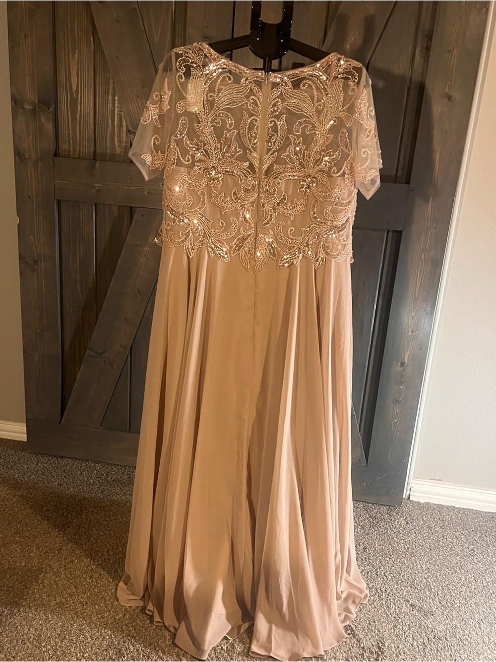 Xscape Blush Beaded Chiffon Evening Gown